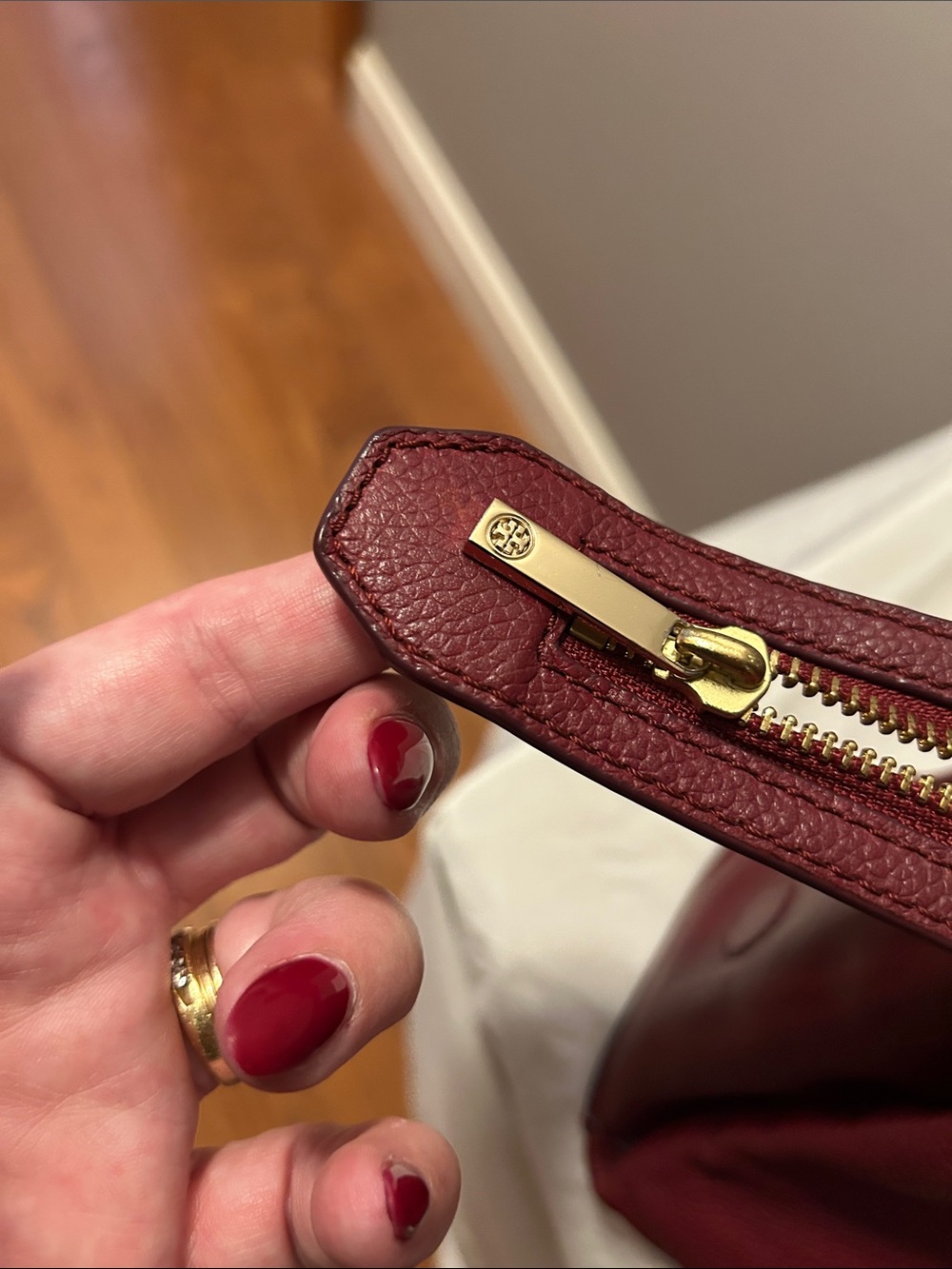 Tory Burch Burgundy Leather Satchel with Gold Hardware in EUC Retail $595 - Picture 14 of 14